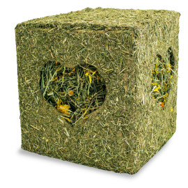 Кубче от сено с цветя за зайци и гризачи, 450 гр. - JR FARM Hay Cube with Flowers