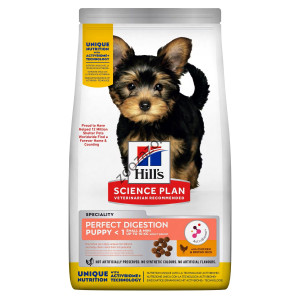 Hill's Science Plan Perfect Digestion Small&Mini Puppy - Суха храна с пилешко и кафяв ориз за кученца от дребни и мини породи 1.5 кг.